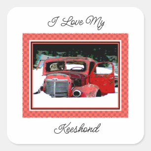 Keeshond Old Truck Paing Art Vierkante Sticker