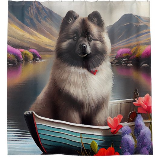 Keeshond op een peddel: Een Schilderachtig avontuu Douchegordijn (Voorkant)