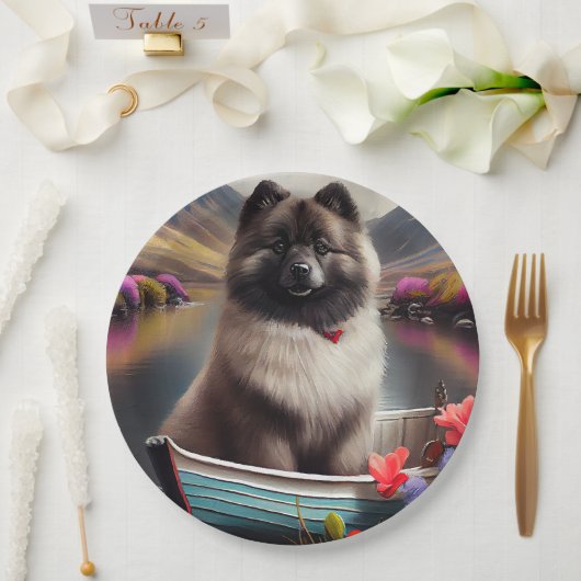 Keeshond op een peddel: Een Schilderachtig avontuu Papieren Bordje (Huwelijk)