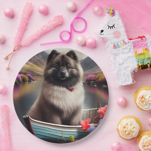Keeshond op een peddel: Een Schilderachtig avontuu Papieren Bordje (Feest)