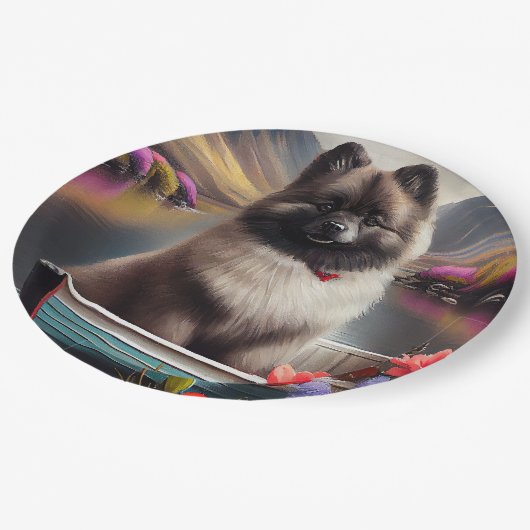 Keeshond op een peddel: Een Schilderachtig avontuu Papieren Bordje (Gekanteld)