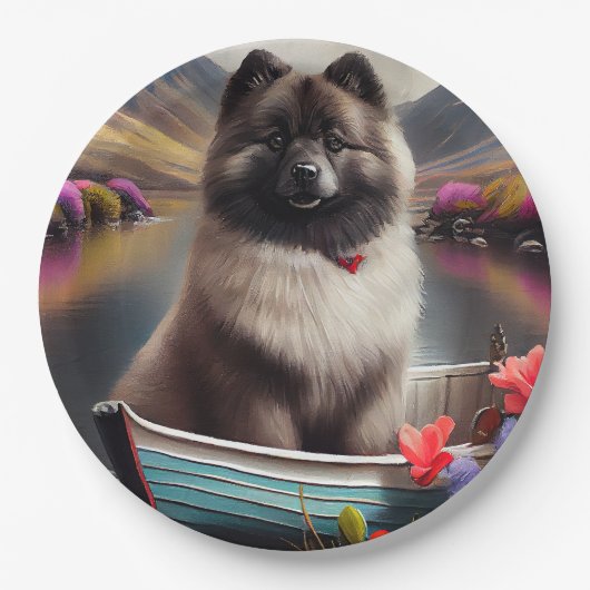 Keeshond op een peddel: Een Schilderachtig avontuu Papieren Bordje (Voorkant)