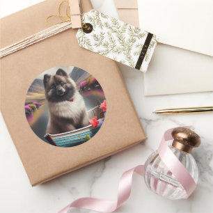 Keeshond op een peddel: Een Schilderachtig avontuu Ronde Sticker