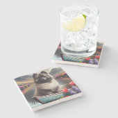 Keeshond op een peddel: Een Schilderachtig avontuu Stenen Onderzetter (Zijkant)