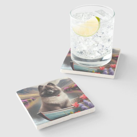 Keeshond op een peddel: Een Schilderachtig avontuu Stenen Onderzetter (Zijkant)