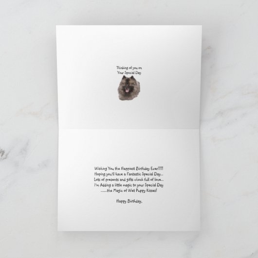 Keeshond op witte Gelukkige Verjaardag Starburst Kaart (Binnen)