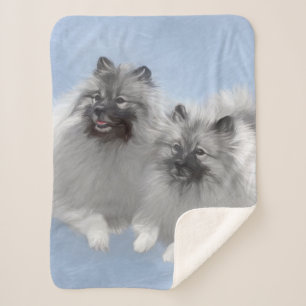 Keeshond Paar Kees Schilderij Originele Dier Kunst Sherpa Deken