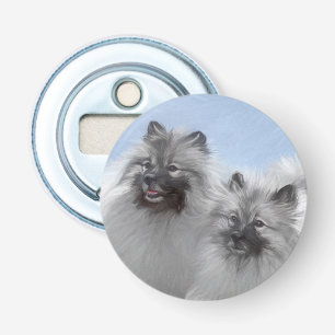 Keeshond Paar Kees Schilderij Originele Dieren Kun Button Flesopener