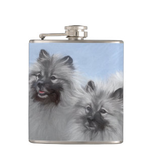 Keeshond Paar van Kees Schilderen Originele Dieren Heupfles