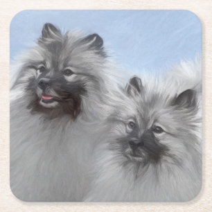 Keeshond Paar van Kees Schilderen Originele Dieren Kartonnen Onderzetters