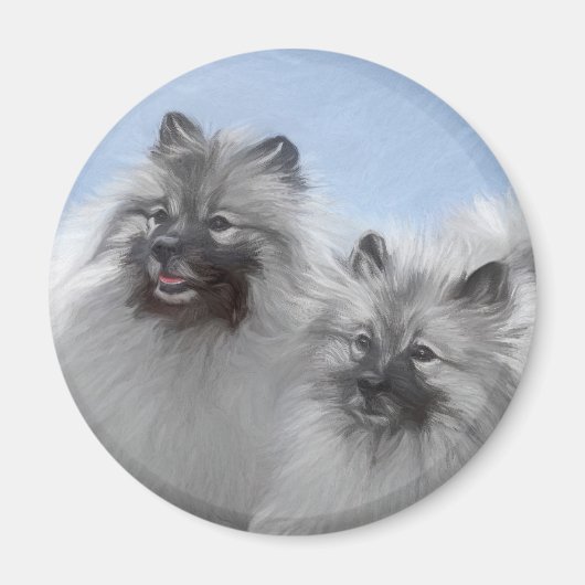 Keeshond Paar van Kees Schilderen Originele Dieren Magneet (Voorkant)