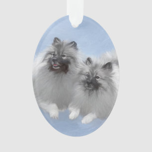 Keeshond Paar van Kees Schilderen Originele Dieren Ornament
