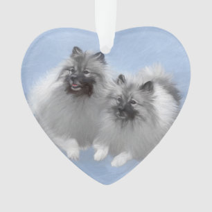 Keeshond Paar van Kees Schilderen Originele Dieren Ornament