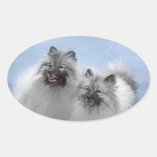 Keeshond Paar van Kees Schilderen Originele Dieren Ovale Sticker