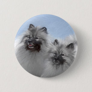 Keeshond Paar van Kees Schilderen Originele Dieren Ronde Button 5,7 Cm