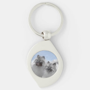 Keeshond Paar van Kees Schilderen Originele Dieren Sleutelhanger