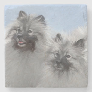 Keeshond Paar van Kees Schilderen Originele Dieren Stenen Onderzetter