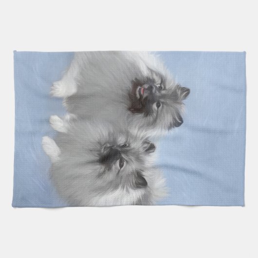 Keeshond Paar van Kees Schilderen Originele Dieren Theedoek (Horizontaal)