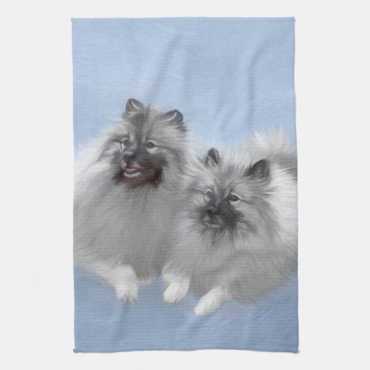 Keeshond Paar van Kees Schilderen Originele Dieren Theedoek (Verticaal)