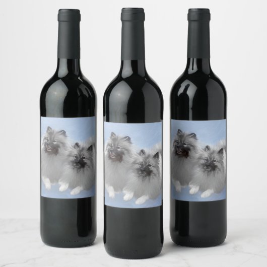 Keeshond Paar van Kees Schilderen Originele Dieren Wijn Etiket (Flessen)