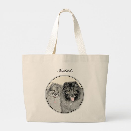 Keeshond Painting 2 Keeshonden Originele hondenkun Grote Tote Bag (Achterkant)