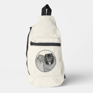 Keeshond Painting 2 Keeshonden Originele hondenkun Sling Bag
