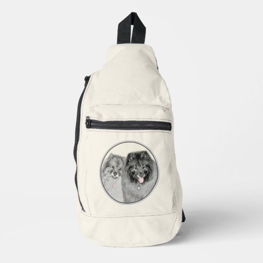 Keeshond Painting 2 Keeshonden Originele hondenkun Sling Bag (Voorkant)