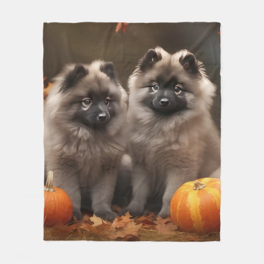Keeshond Puppy Autumn Delight Pompoen Fleece Deken (Voorkant)