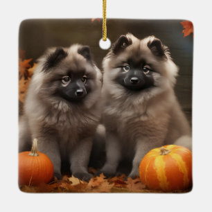 Keeshond Puppy Autumn Delight Pompoen Keramisch Ornament