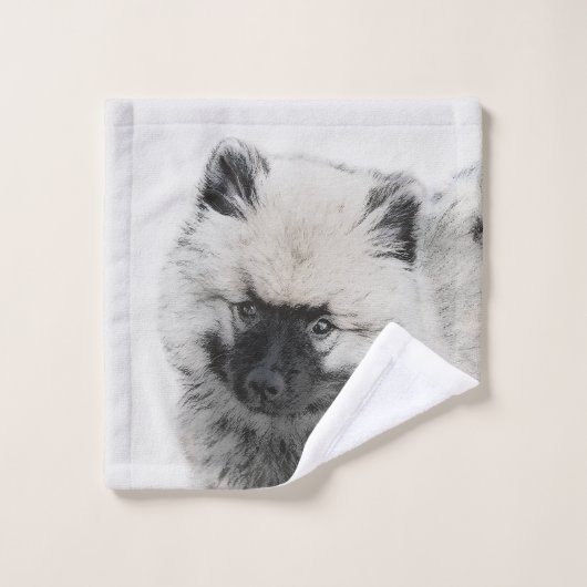 Keeshond Puppy Drawing - Cute Original Dog Art Bad Handdoek (Wasdoekje)