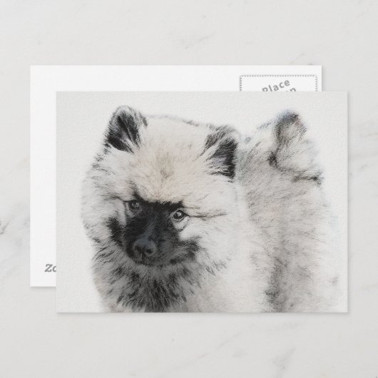 Keeshond Puppy Drawing - Cute Original Dog Art Briefkaart (Voorkant / Achterkant)