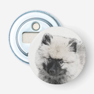 Keeshond Puppy Drawing - Cute Original Dog Art Button Flesopener