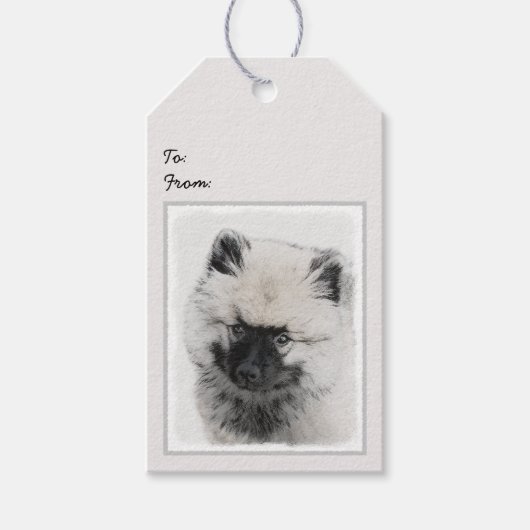 Keeshond Puppy Drawing - Cute Original Dog Art Cadeaulabel (Voorkant)