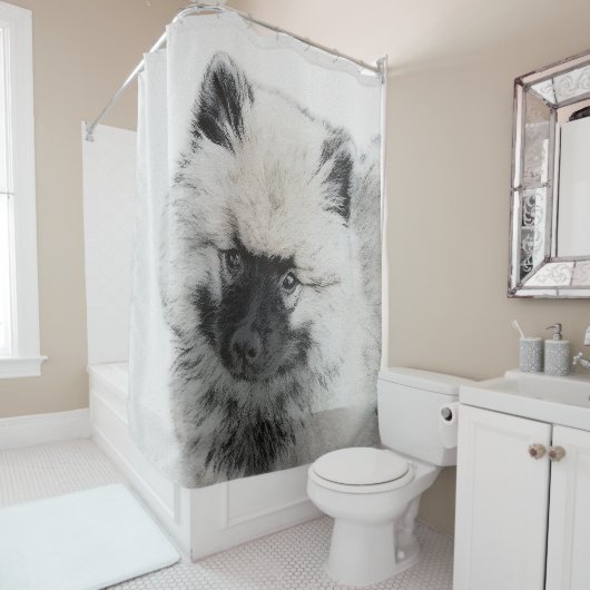 Keeshond Puppy Drawing - Cute Original Dog Art Douchegordijn (In situ)