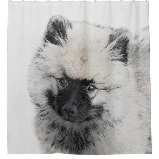 Keeshond Puppy Drawing - Cute Original Dog Art Douchegordijn (Voorkant)
