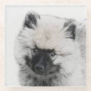 Keeshond Puppy Drawing - Cute Original Dog Art Glazen Onderzetter