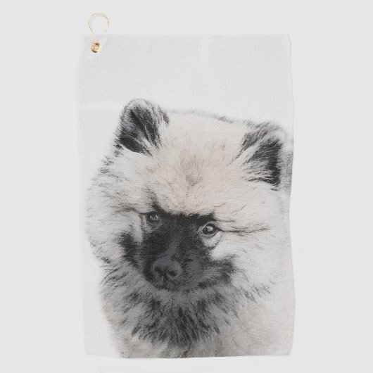 Keeshond Puppy Drawing - Cute Original Dog Art Golfhanddoek (Voorkant)