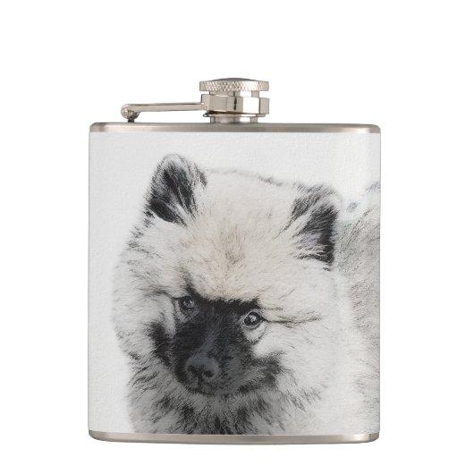 Keeshond Puppy Drawing - Cute Original Dog Art Heupfles (Voorkant)
