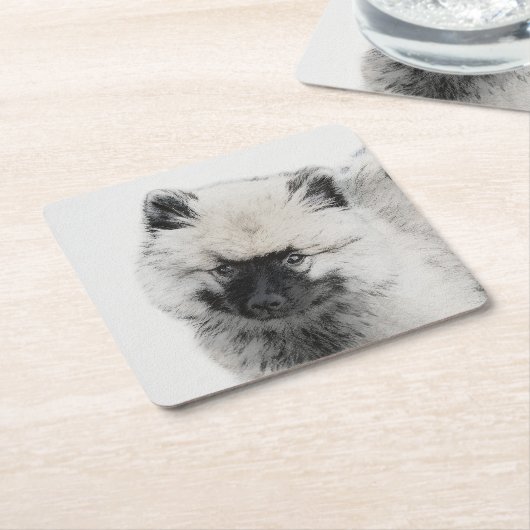 Keeshond Puppy Drawing - Cute Original Dog Art Kartonnen Onderzetters (Schuin)