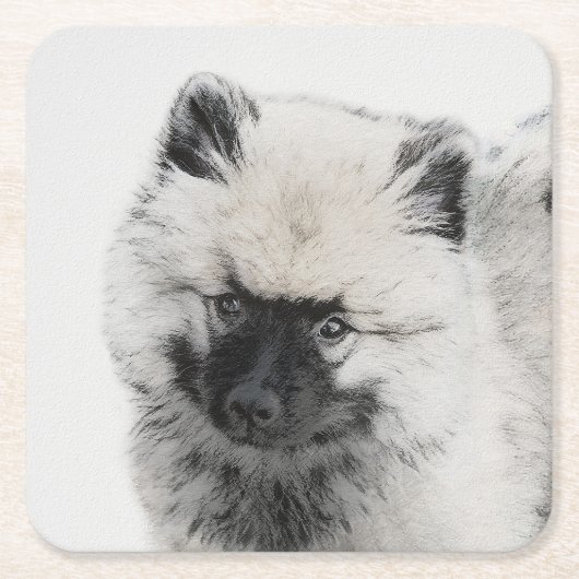 Keeshond Puppy Drawing - Cute Original Dog Art Kartonnen Onderzetters (Voorkant)