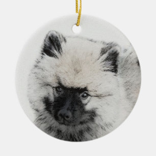 Keeshond Puppy Drawing - Cute Original Dog Art Keramisch Ornament