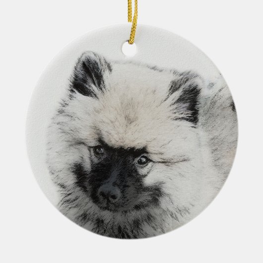Keeshond Puppy Drawing - Cute Original Dog Art Keramisch Ornament (Voorkant)