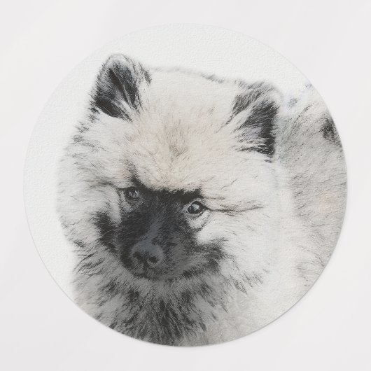 Keeshond Puppy Drawing - Cute Original Dog Art Labels (Design 1)