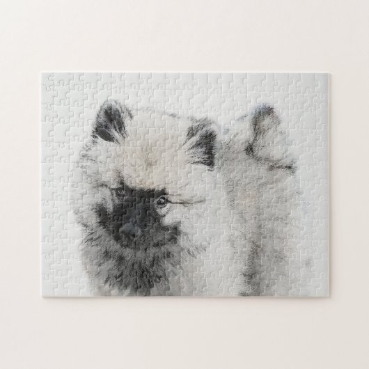 Keeshond Puppy Drawing - Cute Original Dog Art Legpuzzel (Horizontaal)