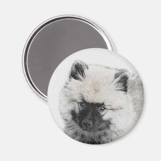 Keeshond Puppy Drawing - Cute Original Dog Art Magneet (Voorkant / Achterkant)