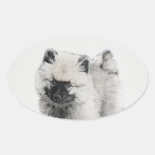Keeshond Puppy Drawing - Cute Original Dog Art Ovale Sticker