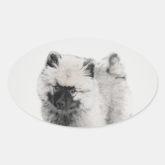 Keeshond Puppy Drawing - Cute Original Dog Art Ovale Sticker (Voorkant)