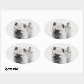 Keeshond Puppy Drawing - Cute Original Dog Art Ovale Sticker (Vel)