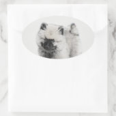Keeshond Puppy Drawing - Cute Original Dog Art Ovale Sticker (Tas)