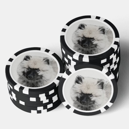 Keeshond Puppy Drawing - Cute Original Dog Art Poker Chips (Opstapeling)